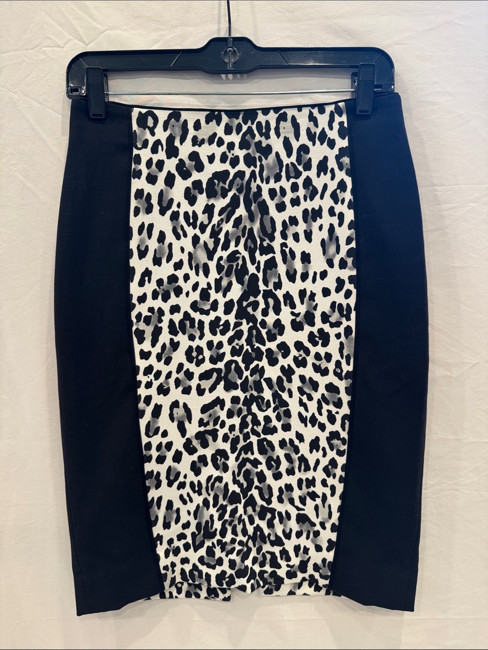 White House Black Market Black and White Leopard-Panel Pencil Skirt, Size Small